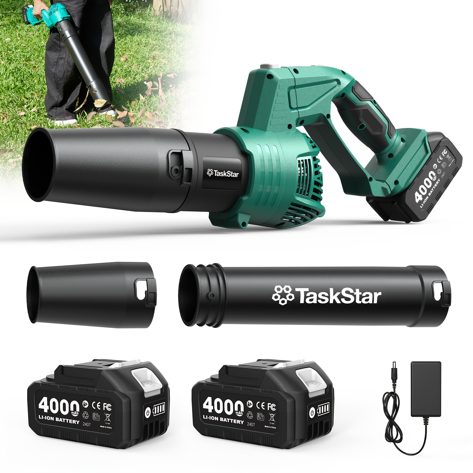 Electric Cordless Leaf-Blower 550 CFM Handheld Airblower,2*4.0Ah Battery+Charger