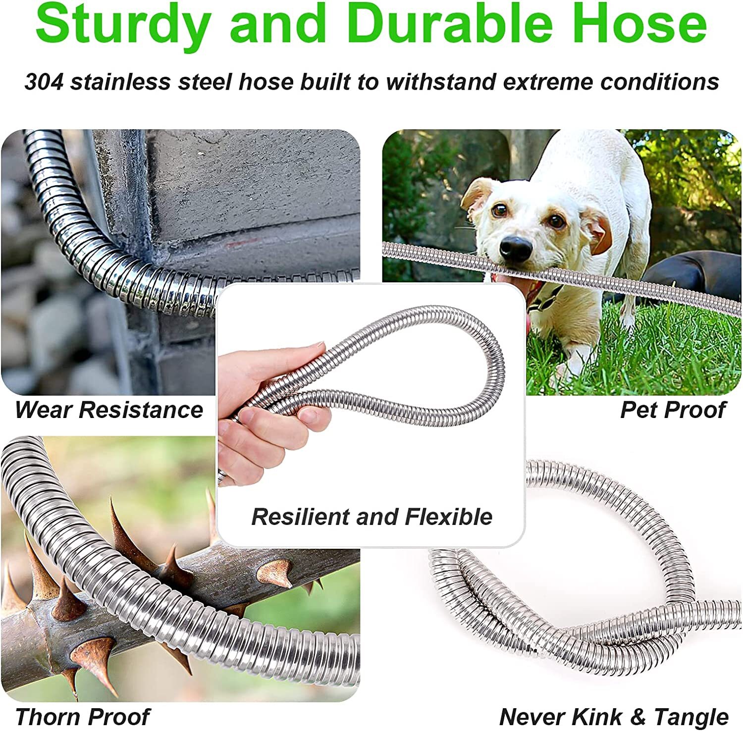 25/50/75/100FT 304 Stainless Steel Metal Garden Water Hose Flexible Patio Home
