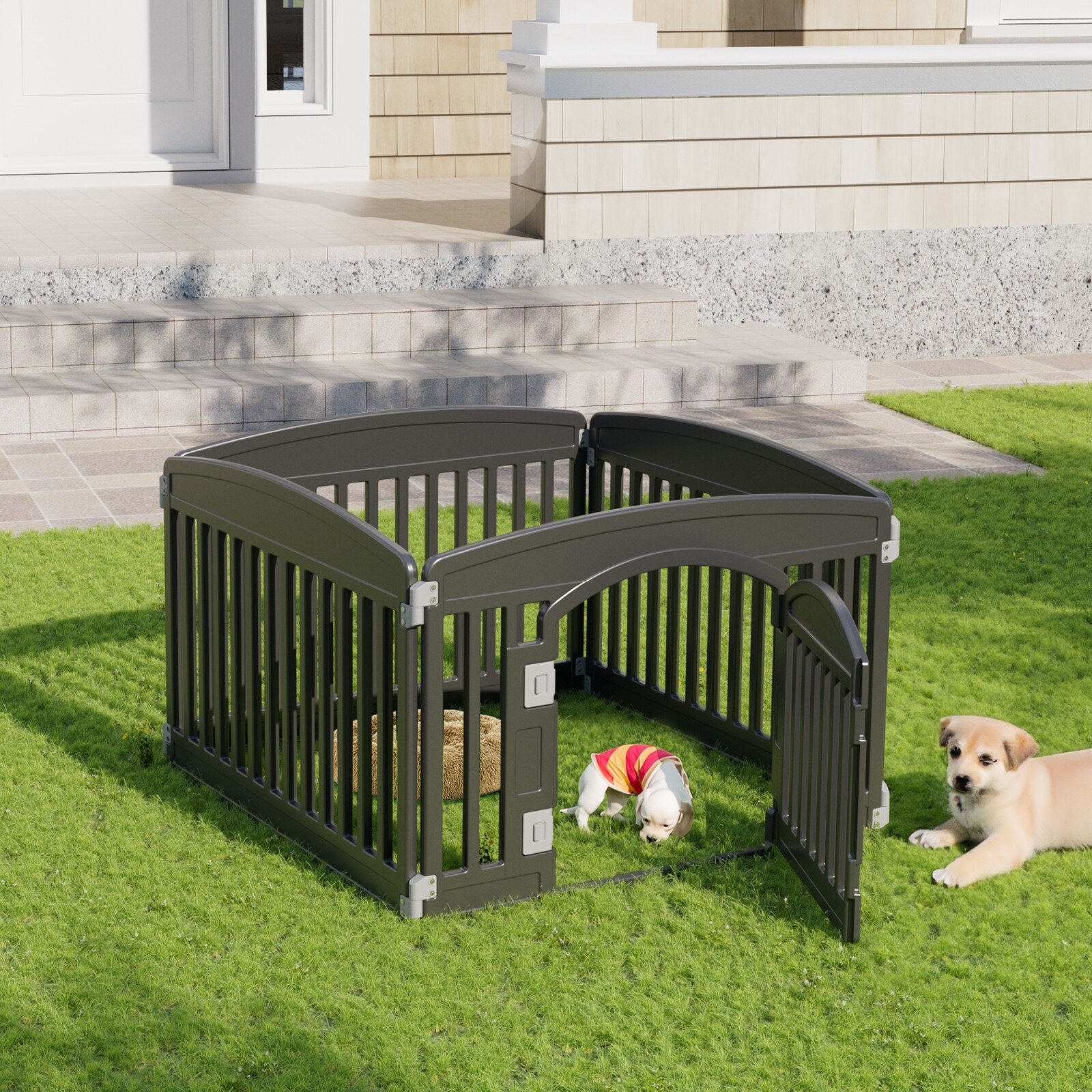 Dog Playpen Plastic Pet Playpen 4/6 Panel 24in Lockable Sliding Door Suction Cup