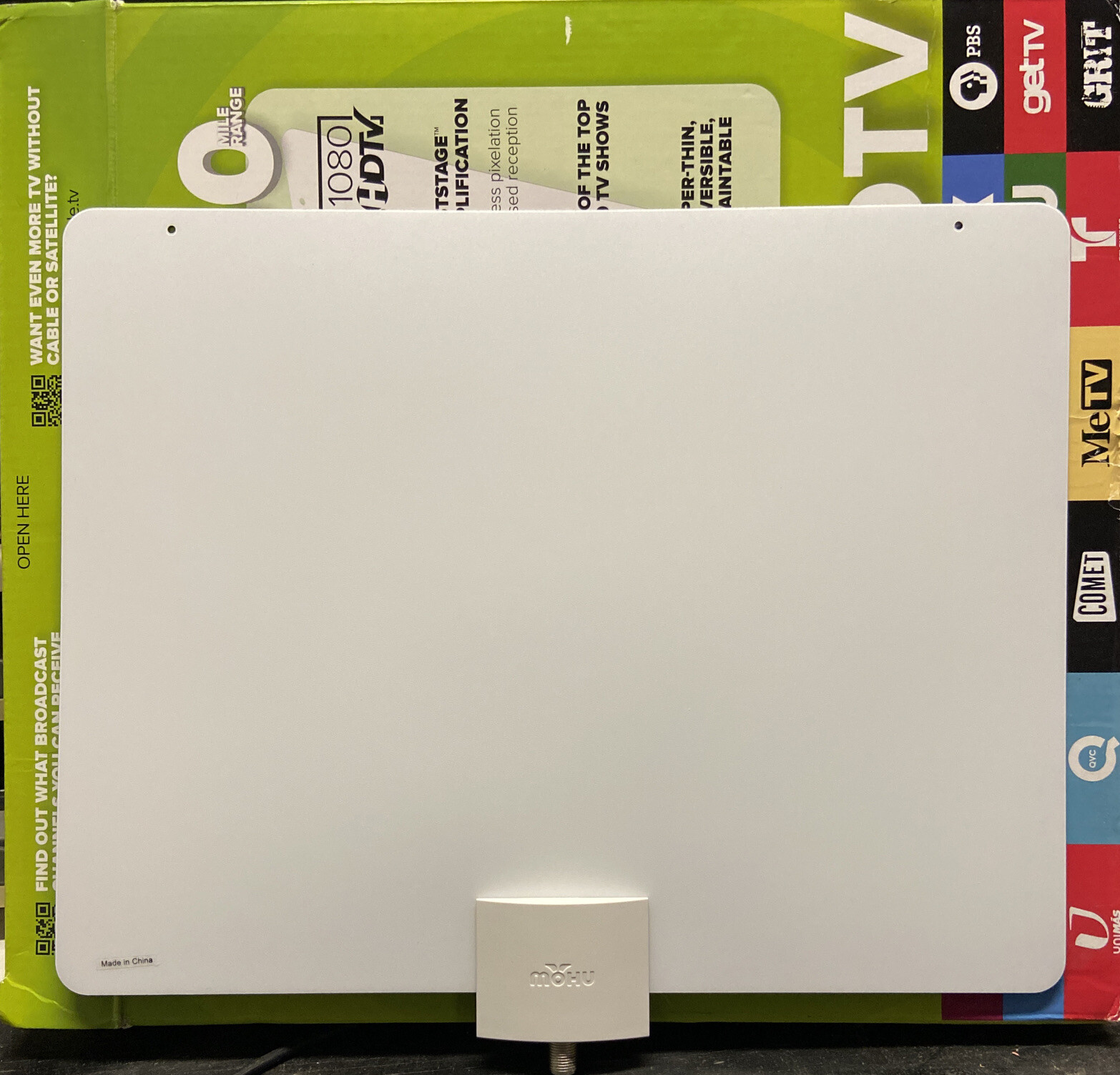 Used Mohu MH-110029BB Leaf Plus Indoor Amplified HDTV Antenna 60 Mile Range
