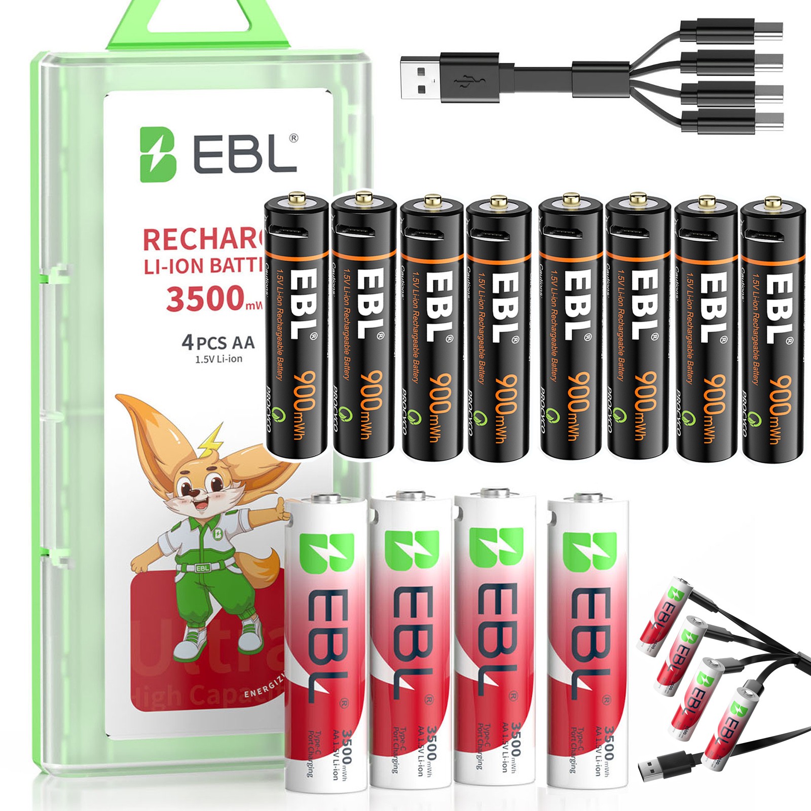 EBL  1.5V AA AAA USB Rechargeable Batteries 1.5 Volt Lithium  Li-ion Battery Lot