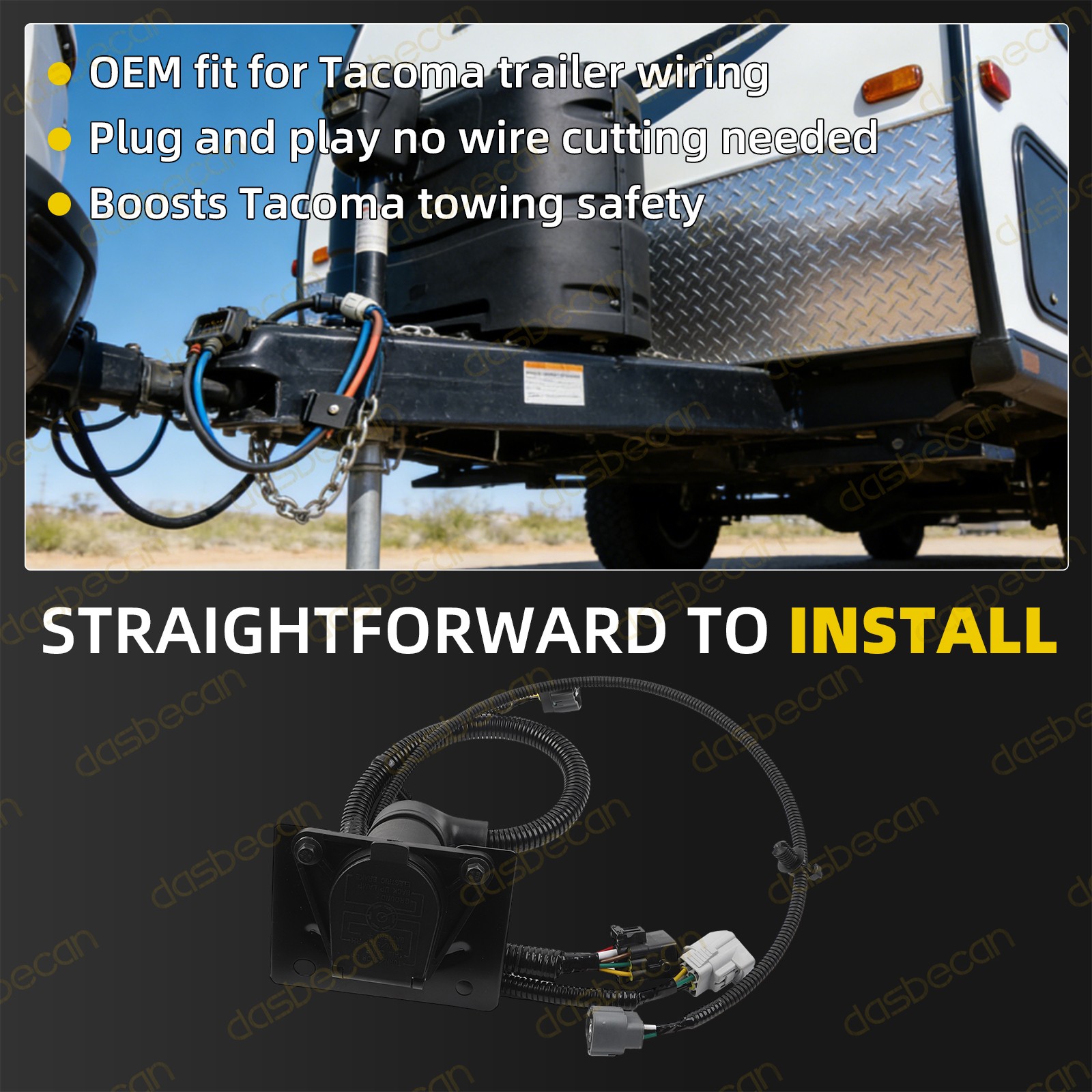 Trailer Tow Hitch Wiring Harness 7pin For Toyota Tacoma 2005-2015 82169-04010