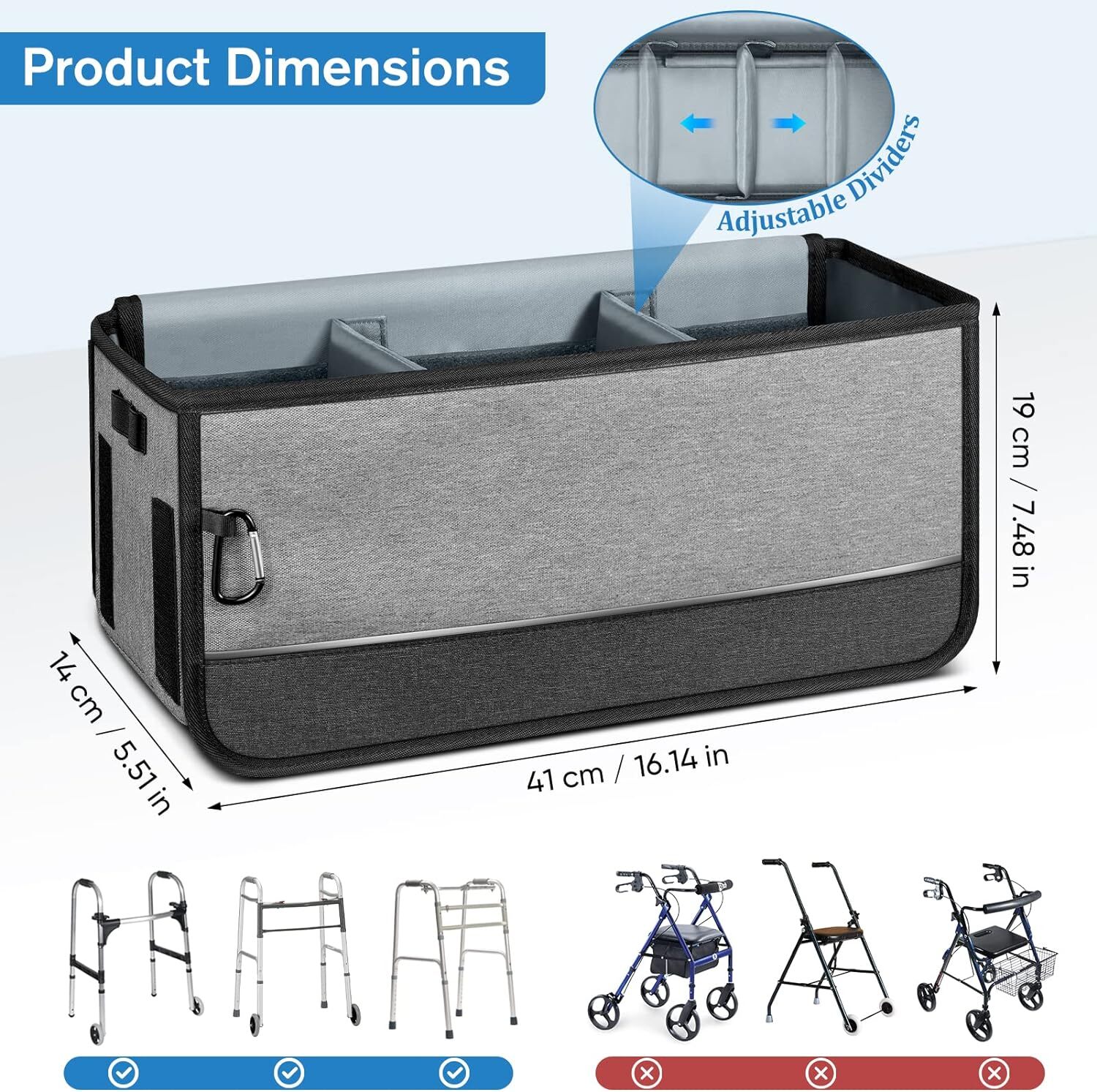Large Walker Basket for Folding Walkers Foldable Walker Storage Bag for Elderly