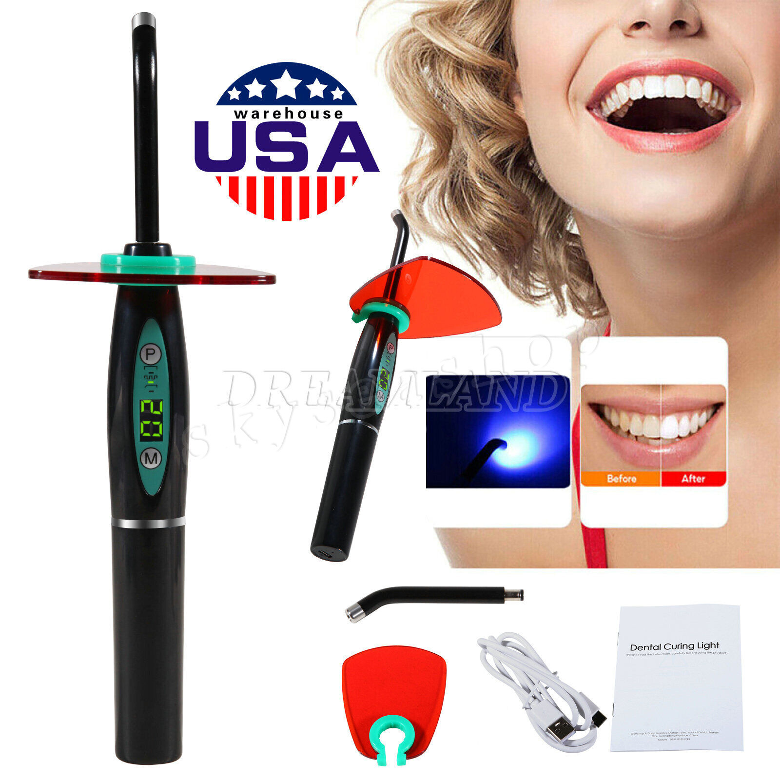Estilo Woodpecker Inalámbrico LED Luz de Curado Lampara Dental Fotocurado Black