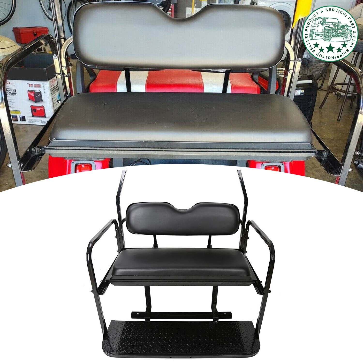 Fits Club Car DS Golf Cart 2000-2013 Black Flip Folding Rear Back Seat Kit