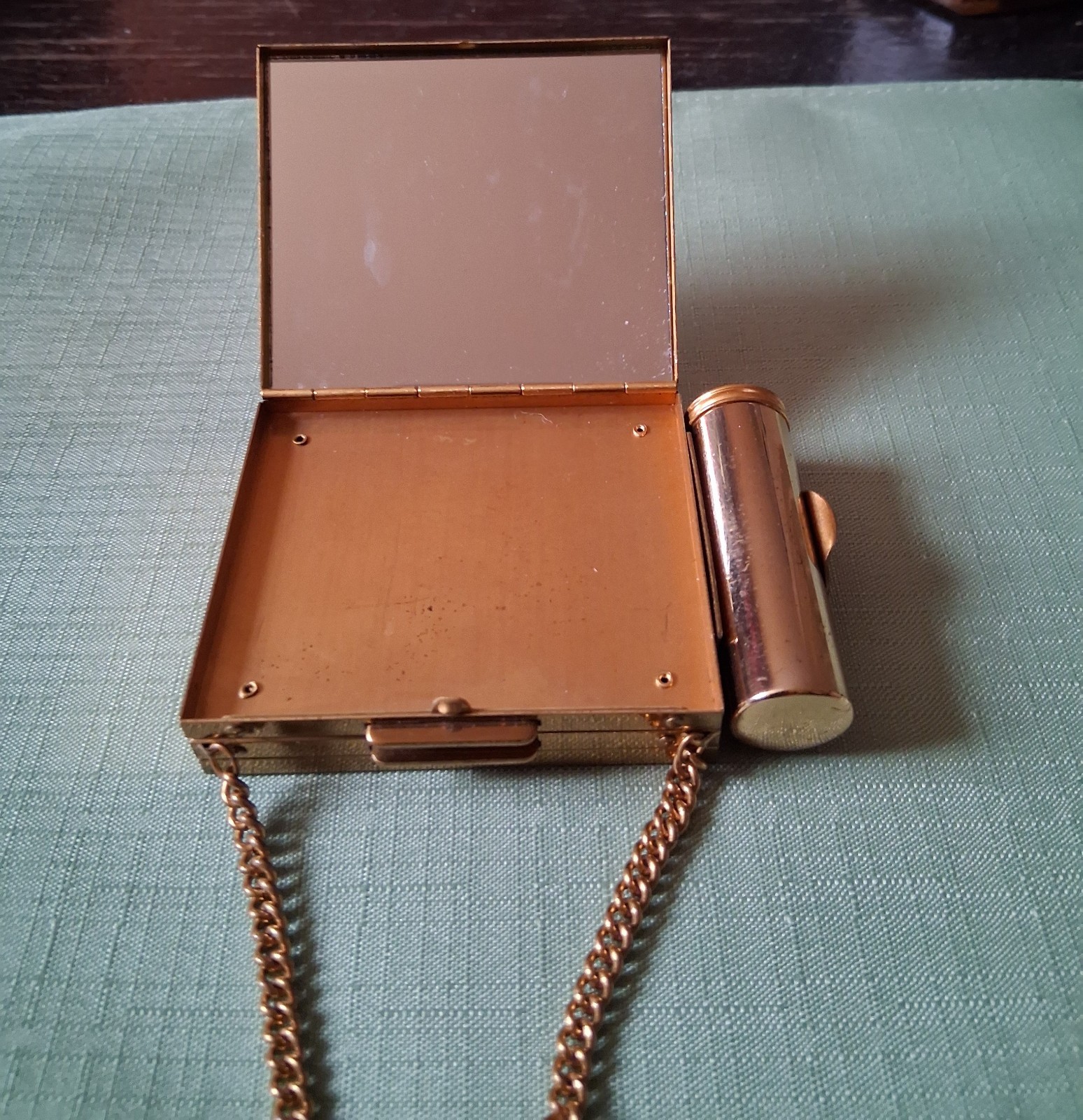 Vintage Guilloche Ballerina Double Lipstick Cigarette Make Up Compact Purse