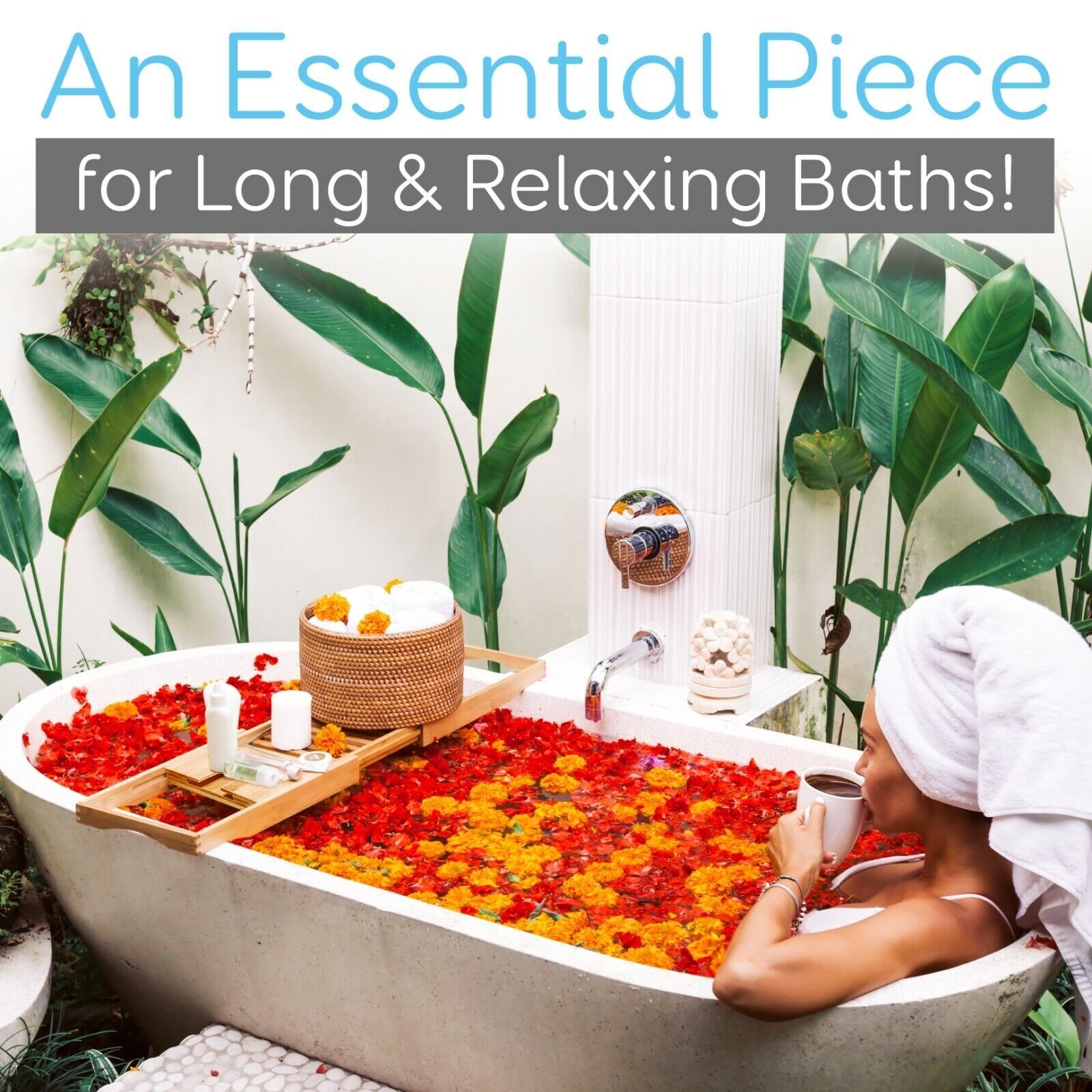 Luxury Bamboo Bathtub Caddy Tray - Adjustable Natural Wood Bath Tub Organizer