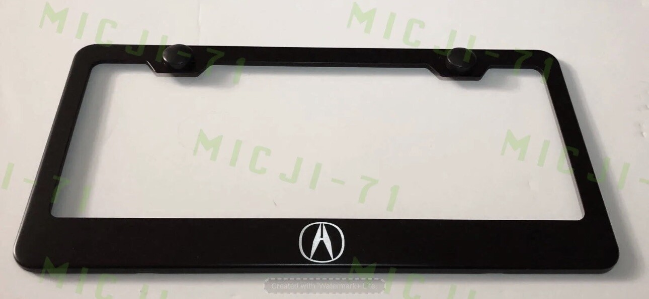 Laser Engraved Etched Acura Logo Stainless Steel License Black Plate Frame
