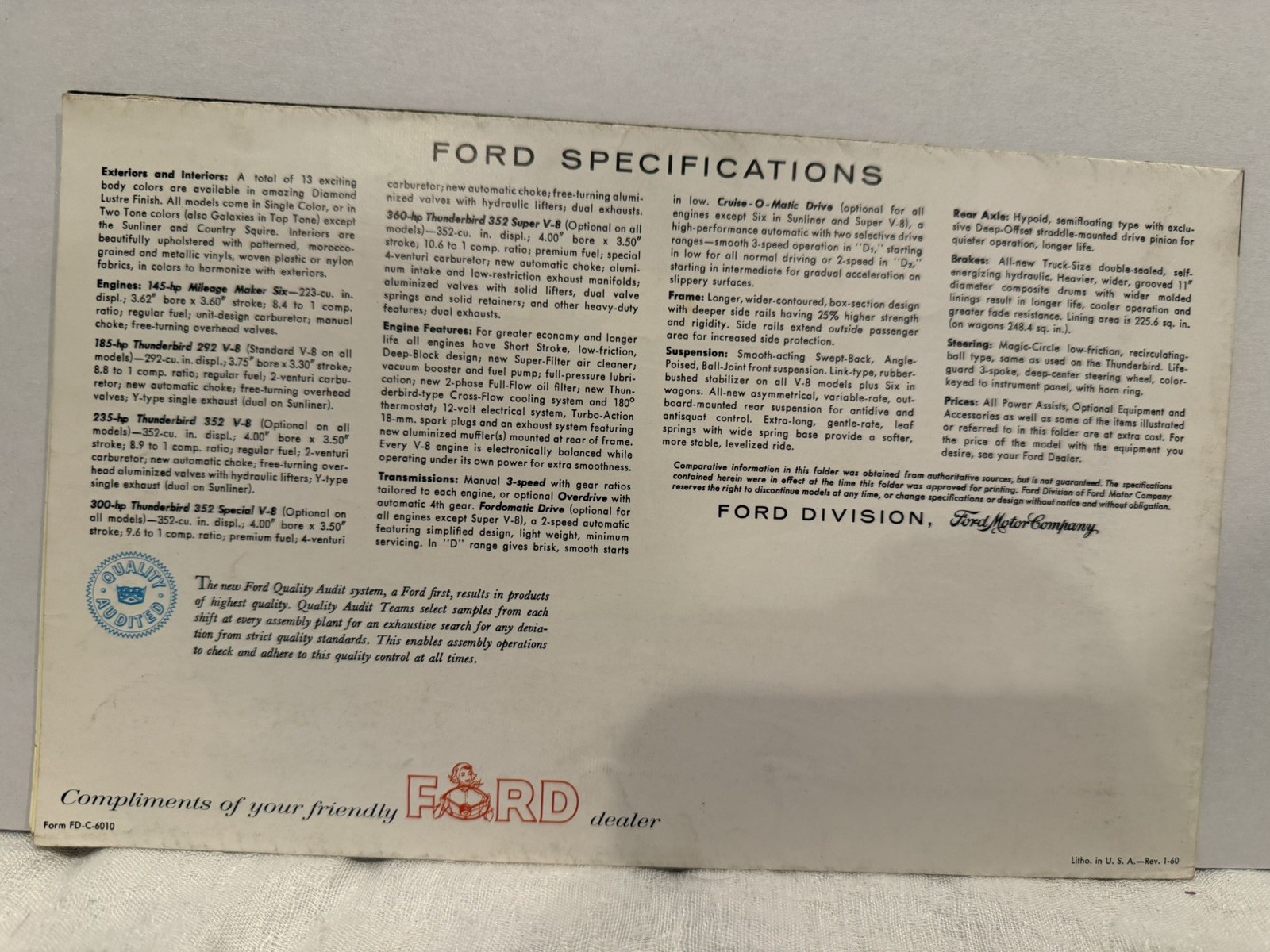 1960 Ford Dealership Brochure Opens to Poster Size of All 1960 Ford Cars Made