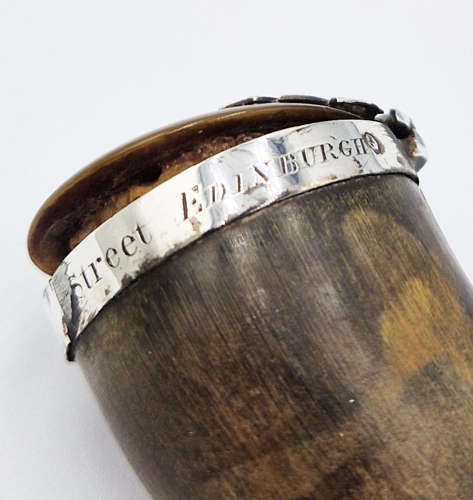 GEORGIAN SCOTTISH SOLID SILVER MOUNTED MASONIC RAMS HORN SNUFF MULL c1820
