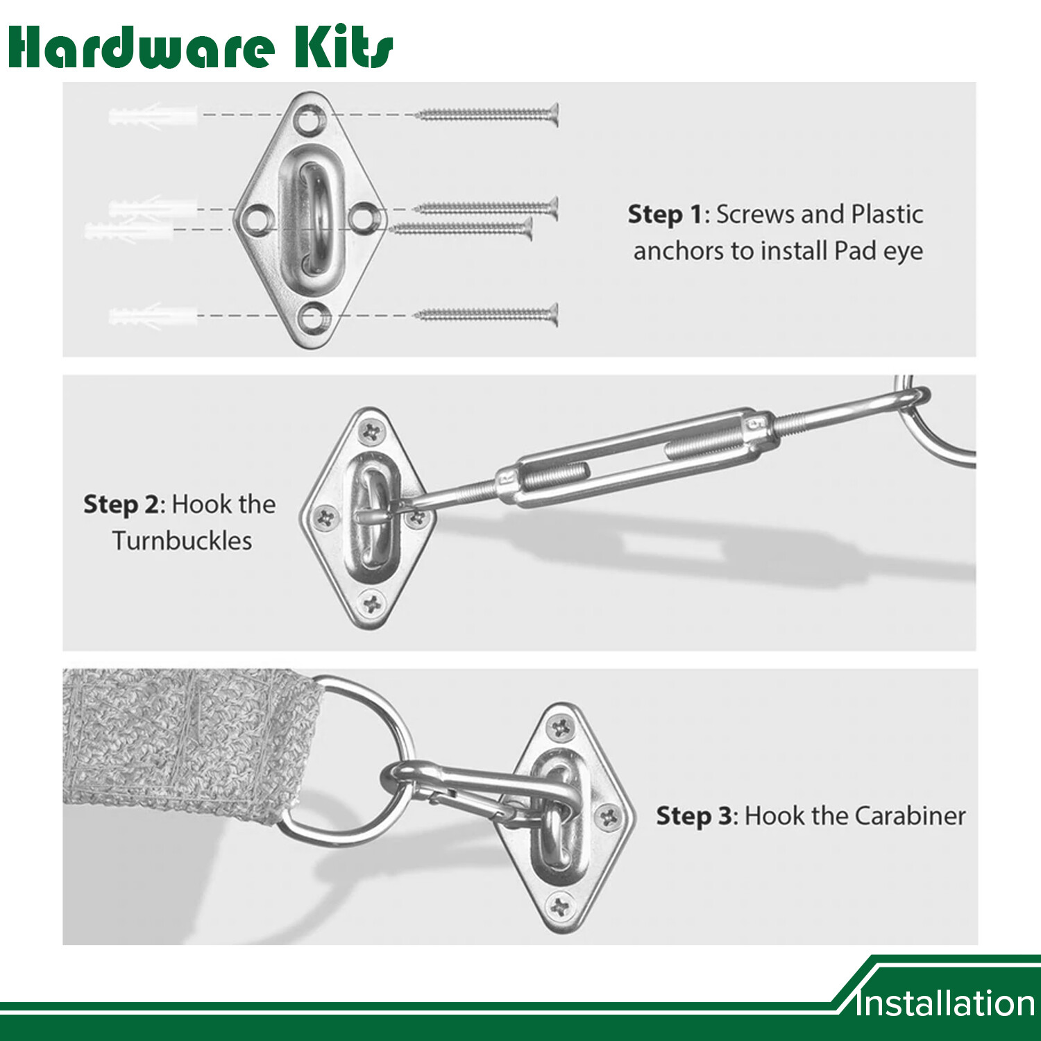 Triangle and Rectangle Sun Shade Sail Stainless Steel Hardware Install Tool Kit