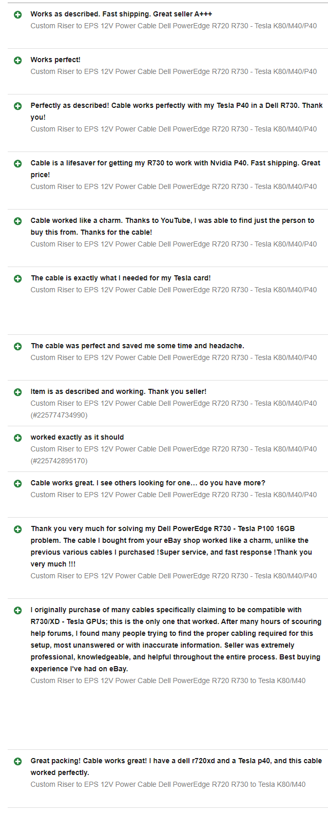 Custom Riser to EPS 12V Power Cable Dell PowerEdge R720 R730 Tesla M40/P40/P100