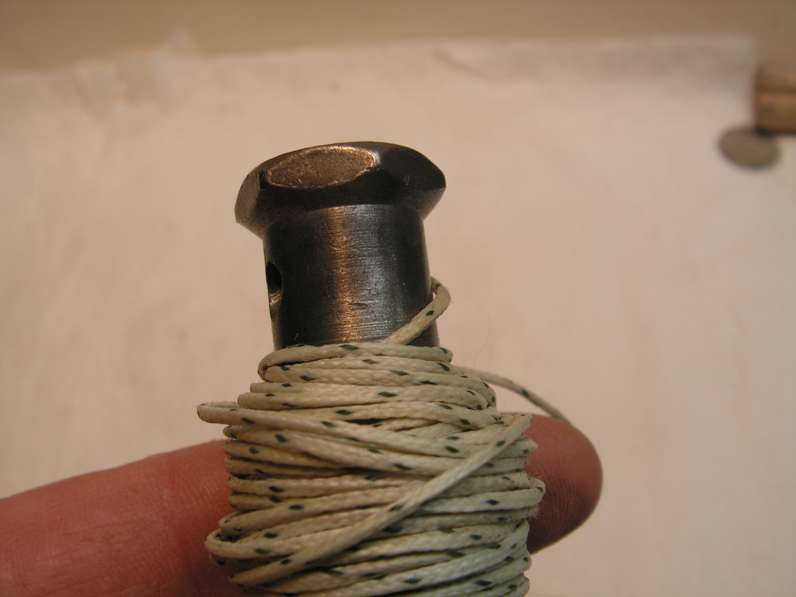 Vintage 12oz Plumb Bob With Nylon Cord 12'+ Hex Body, Nice Sharp Point