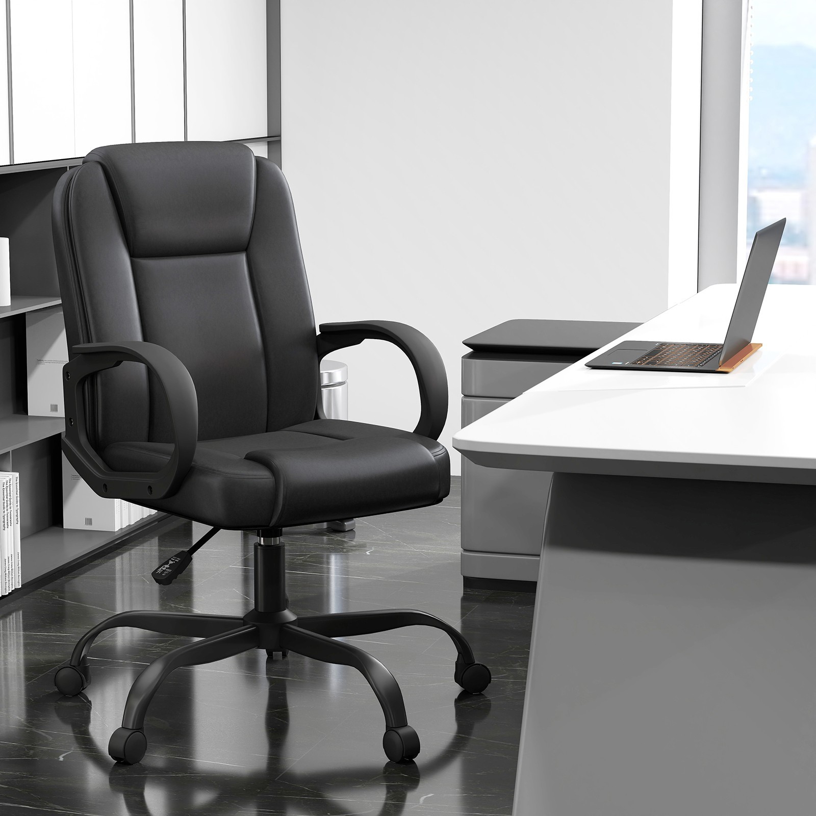 Small Office Chair, Executive PU Leather Desk chair Mid back Swivel Task chair