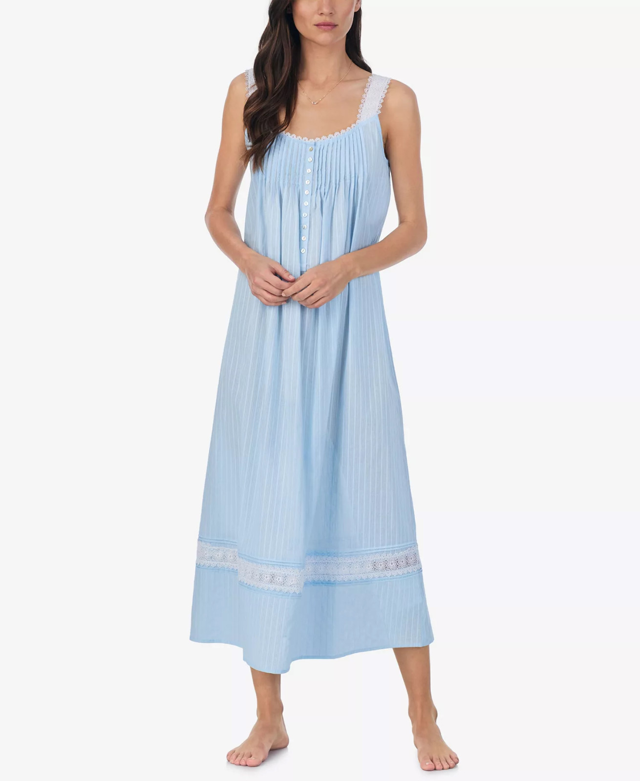 EILEEN WEST E5520079 BLUE DOBBY STRIPE SLEEVELESS COTTON WOVEN NIGHTGOWN MEDIUM