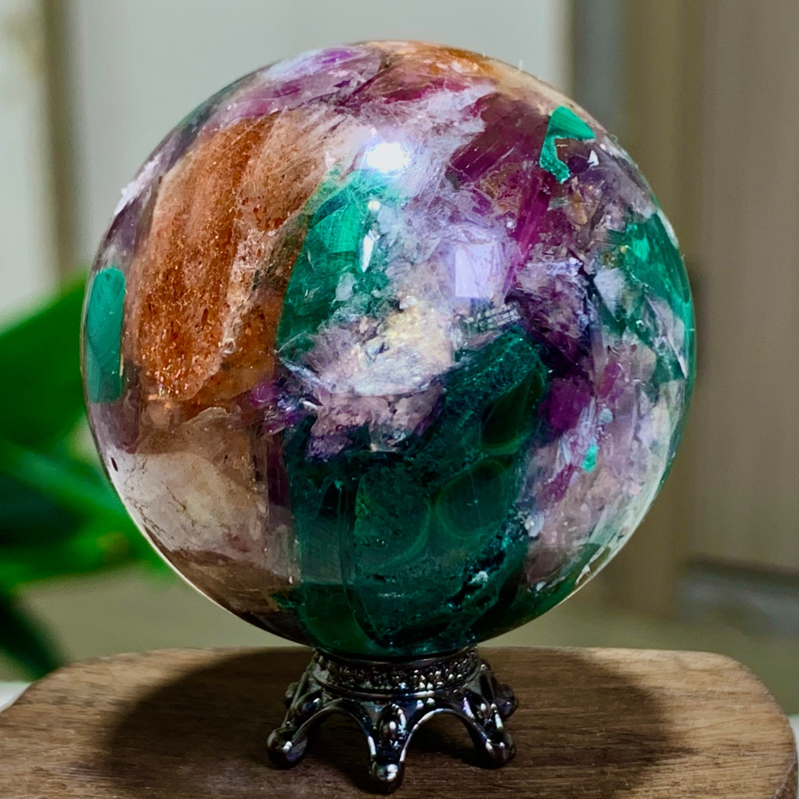 92G Newly discovered rare malachite purple mica symbiotic sphere restoration
