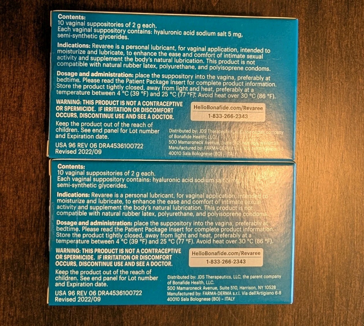 Bonafide Revaree Vaginal Moisturizer 10 Suppositories Hormone Free 2 Pack