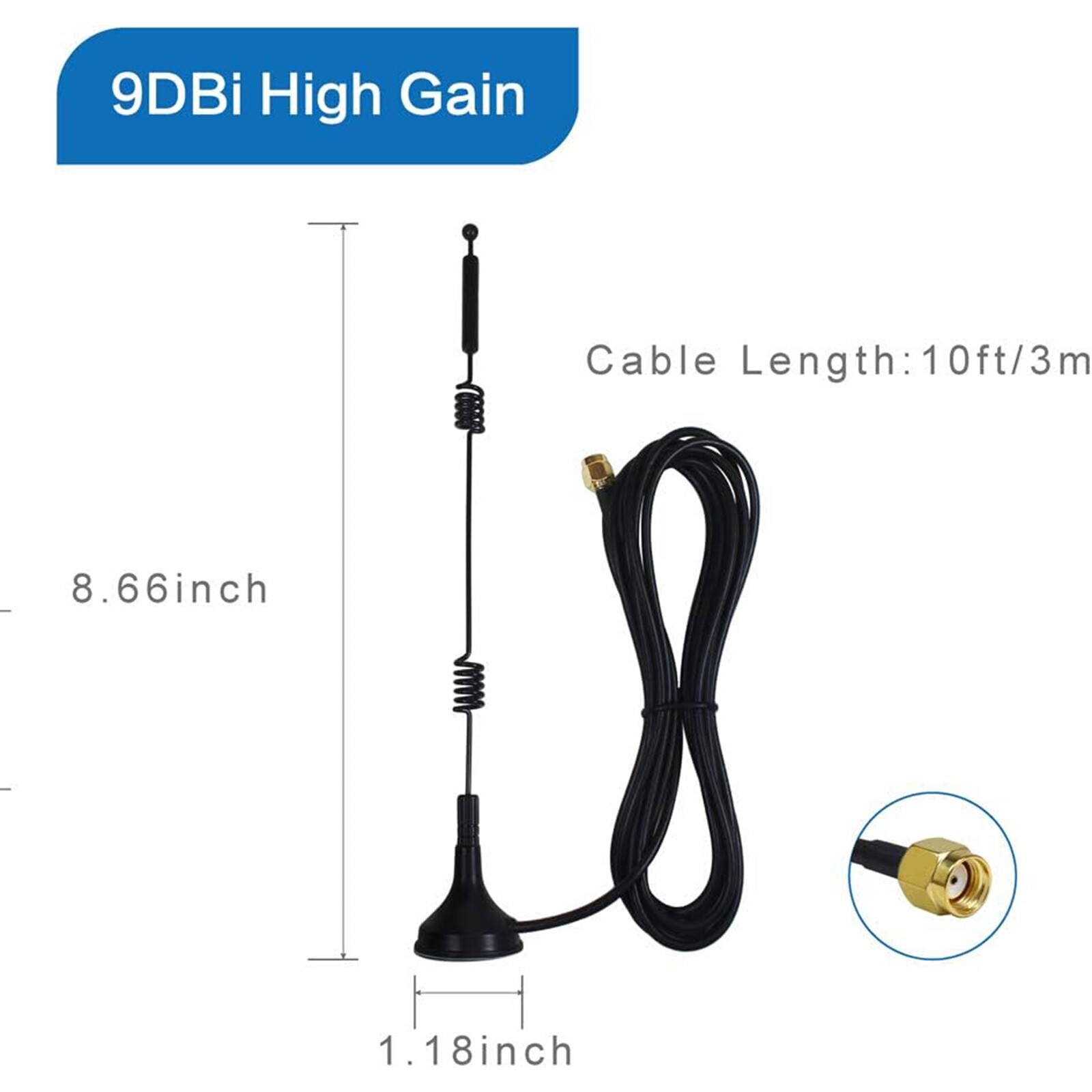 Dual Band RP-SMA Male Antenna for WiFi Router Wireless Security IP Camera 9dBi