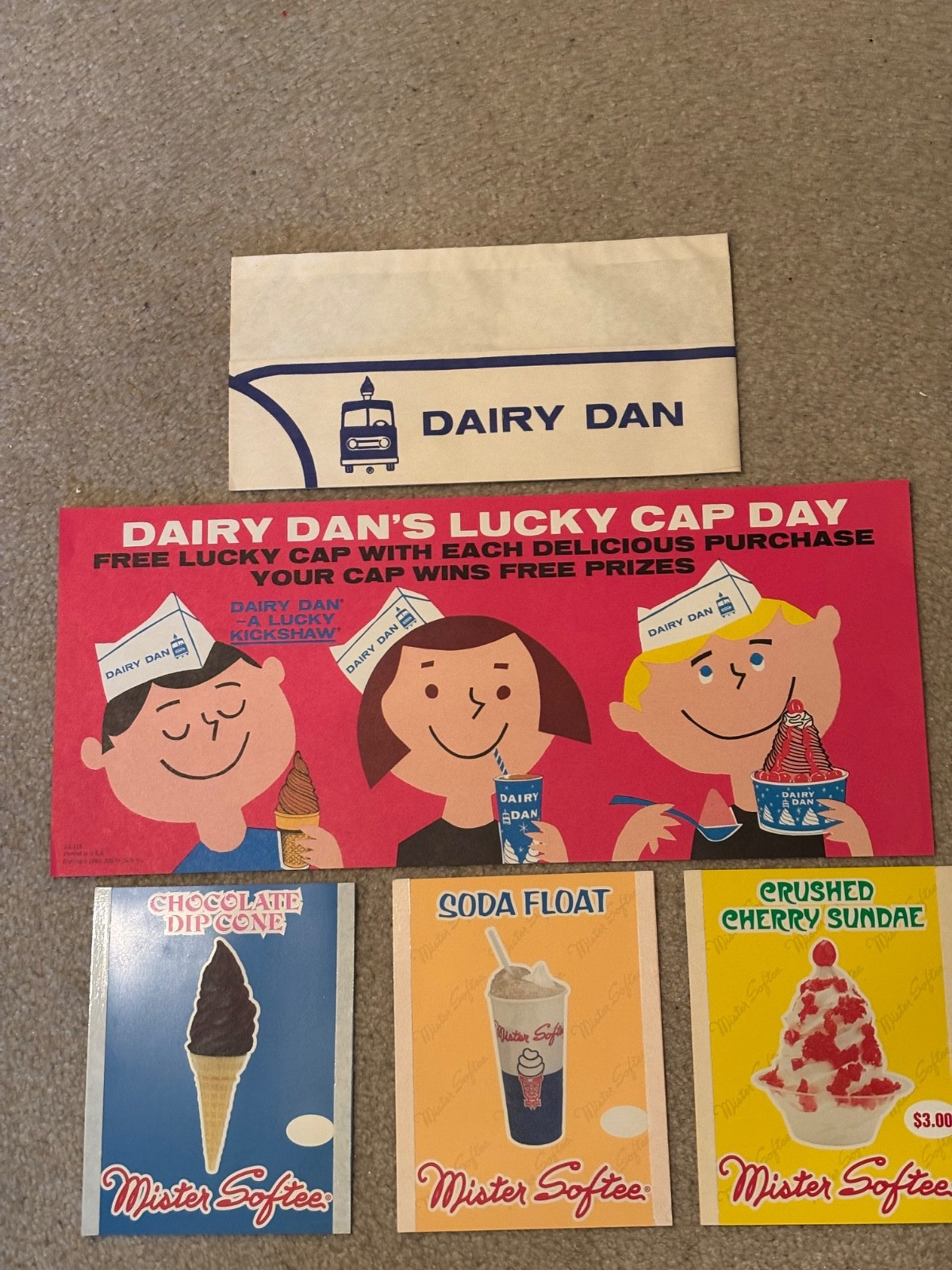 Dairy Dan & Mr. Softee Signs: Dairy Dan Lucky Cap Day & Mr. softee Window Signs