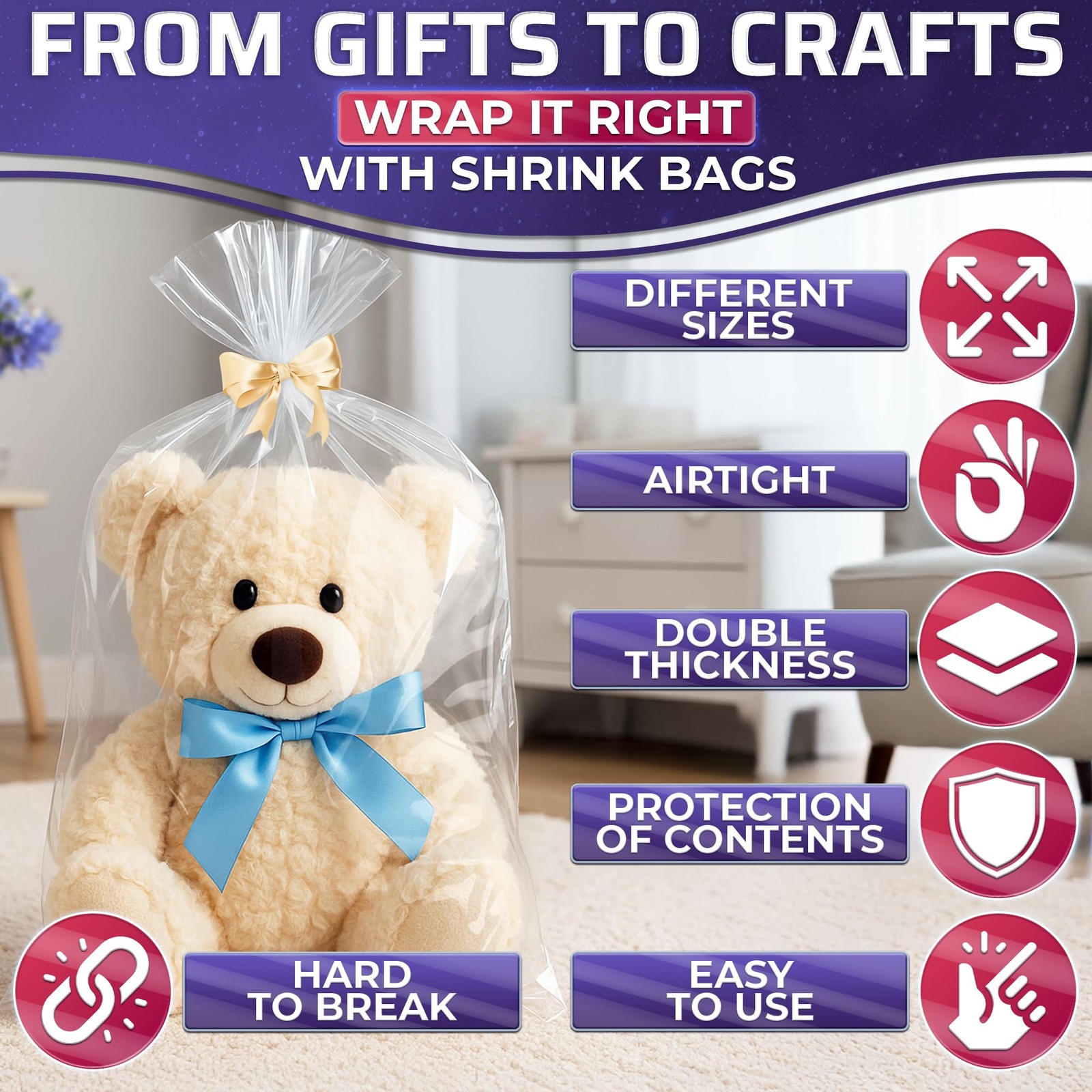 50 PCS 16x24 Inch Clear Heat Shrink Wrap Bags Packaging Storage Bulky Items