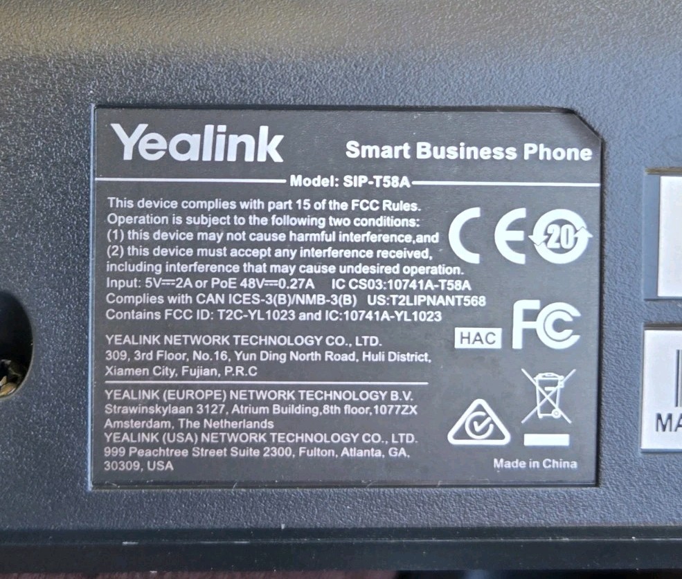 Lot of Yealink Smart Business Phones (2) SIP-T58A + (2) SIP-T55A