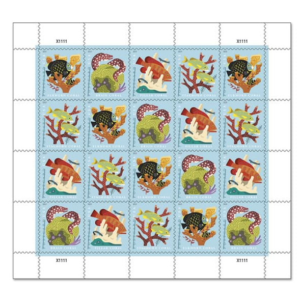 USPS Coral Reefs Postcard 2019 Forever Postage Stamps -Sheet of 100 Postage Stam