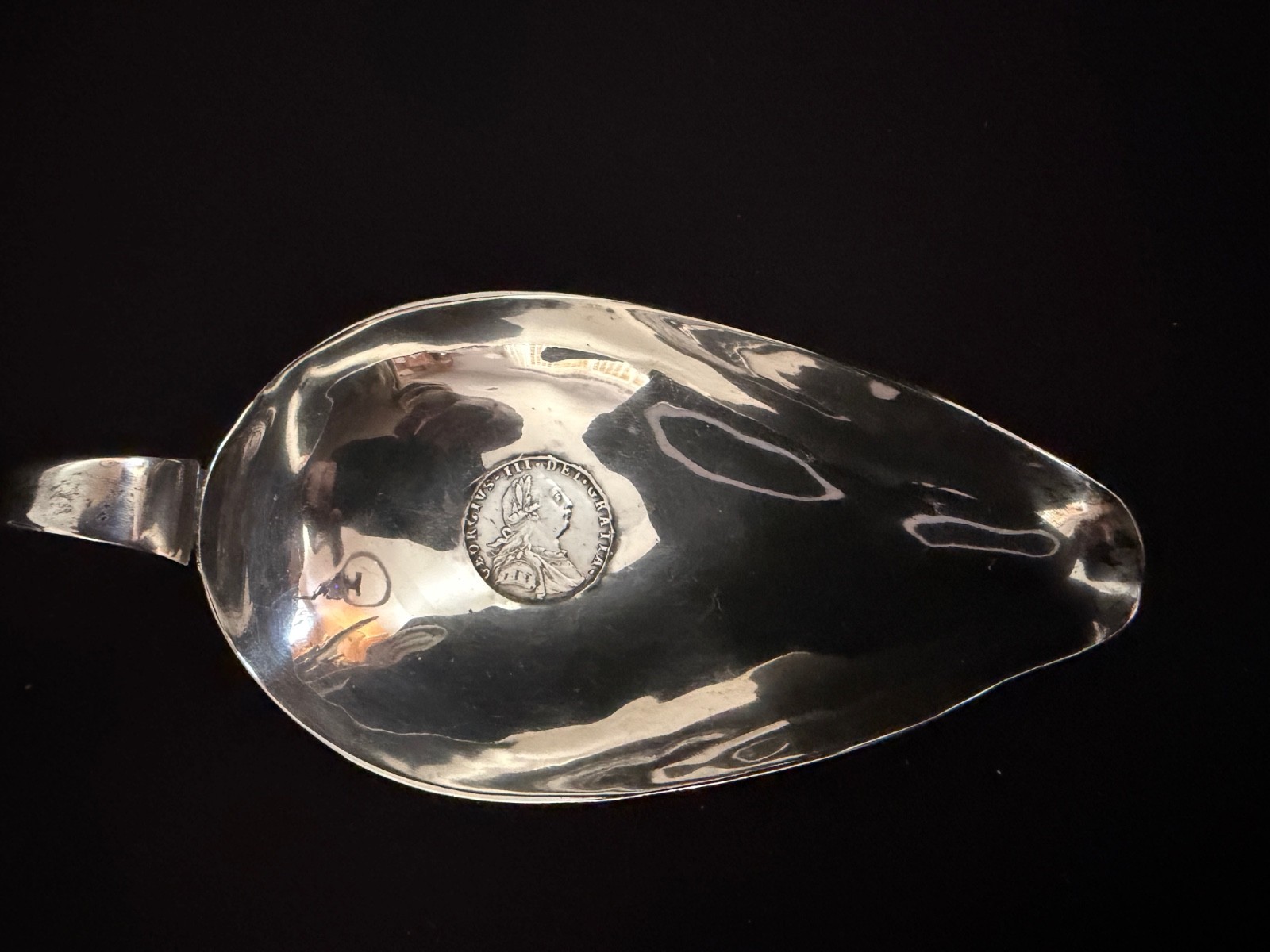 1832 London Sterling Pap Boat with 1787 Shilling in Bottom Jonathan Hayne