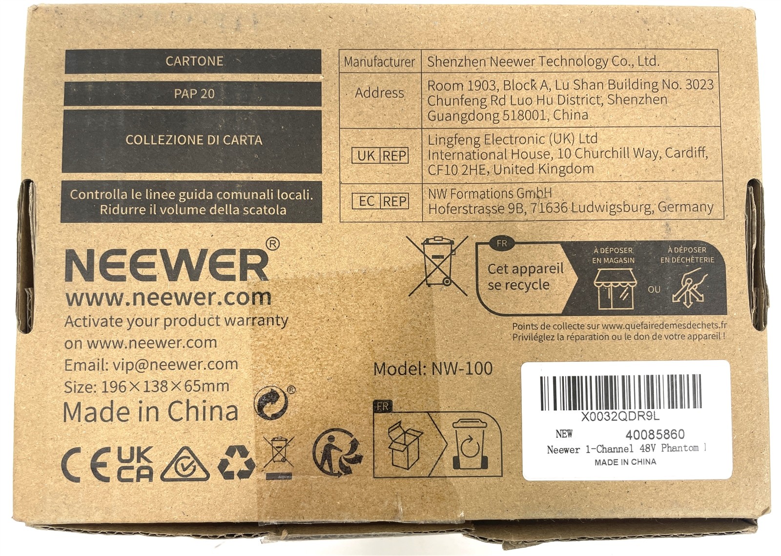 New Open Box NEEWER NW-100 1-Channel 48V Phantom Power Supply 40085860