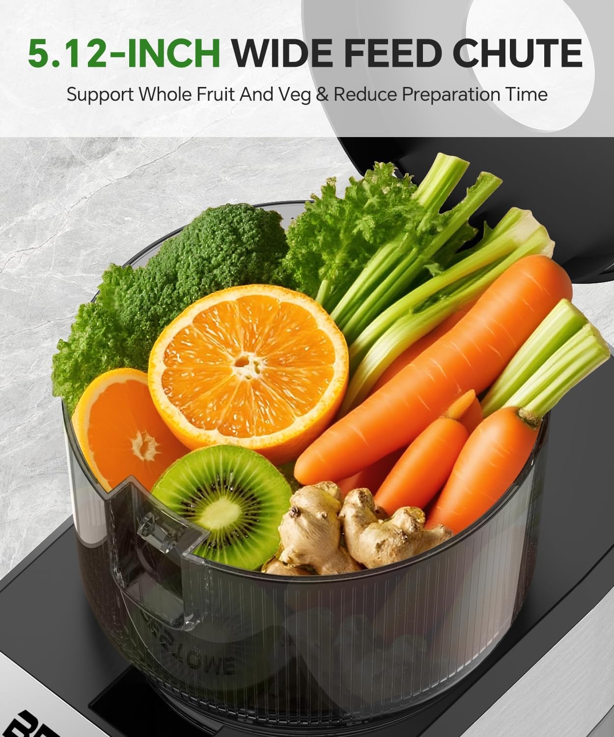 Cold Press Juicer, 5.12" Wide Feed Chute Juice Extractor Machine, Slow Mastic...