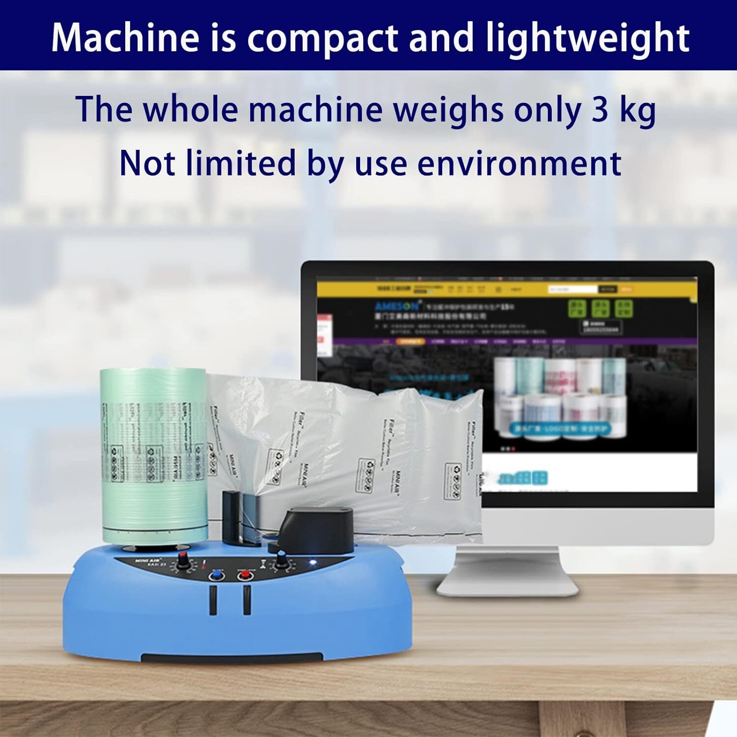 Mini Air Easi 2S Air Pillow Bubble Maker Cushion Machine 2 Free 164 ft Rolls