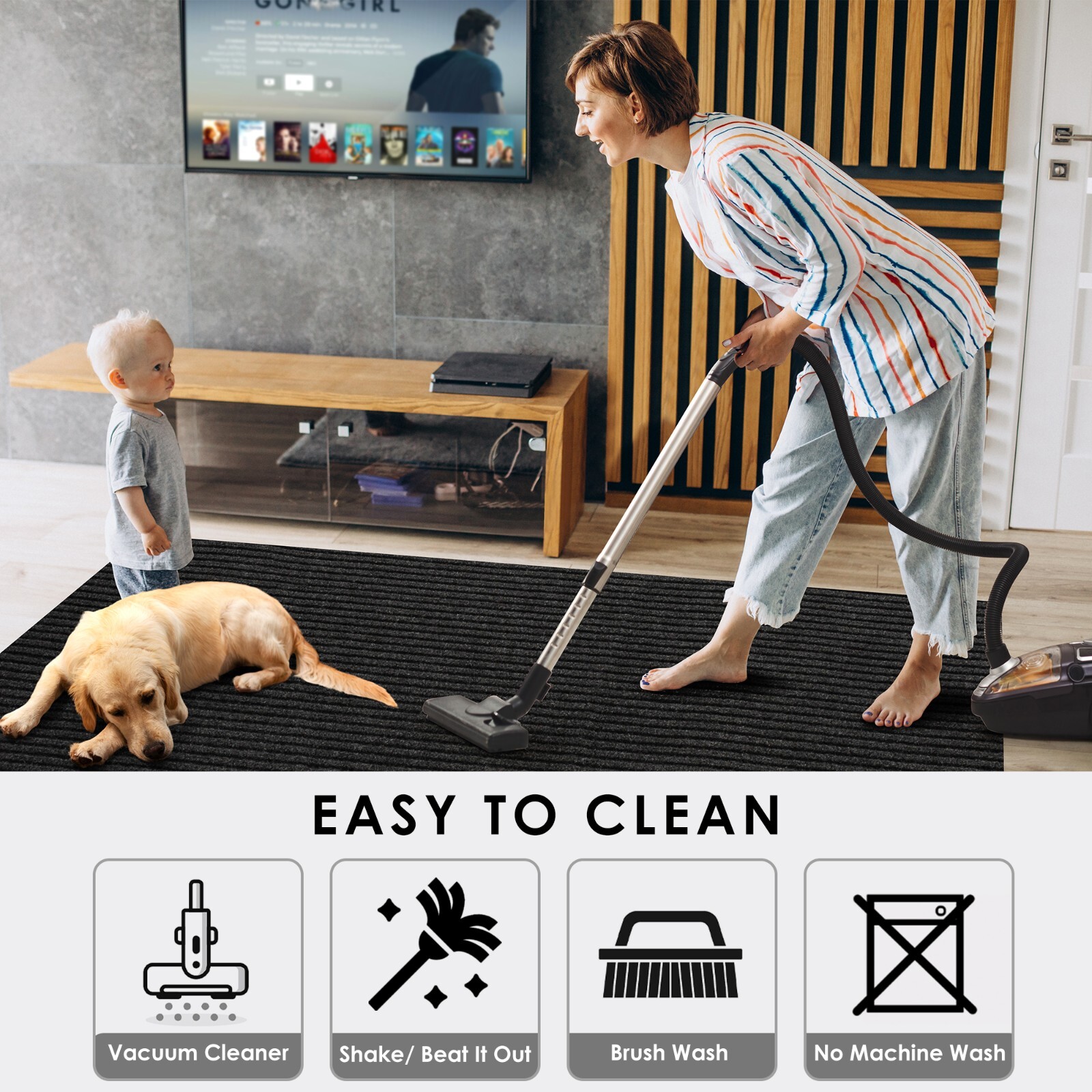 Runner Rug 2 x 6, 3 x 10 ft Hallway Non Slip Rubber Rugs for Kitchen Carpet