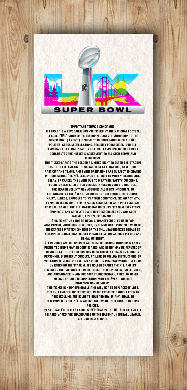 SEATTLE SEAHAWKS VS NE PATRIOTS SUPERBOWL LX 2026 commemorative ticket any seat