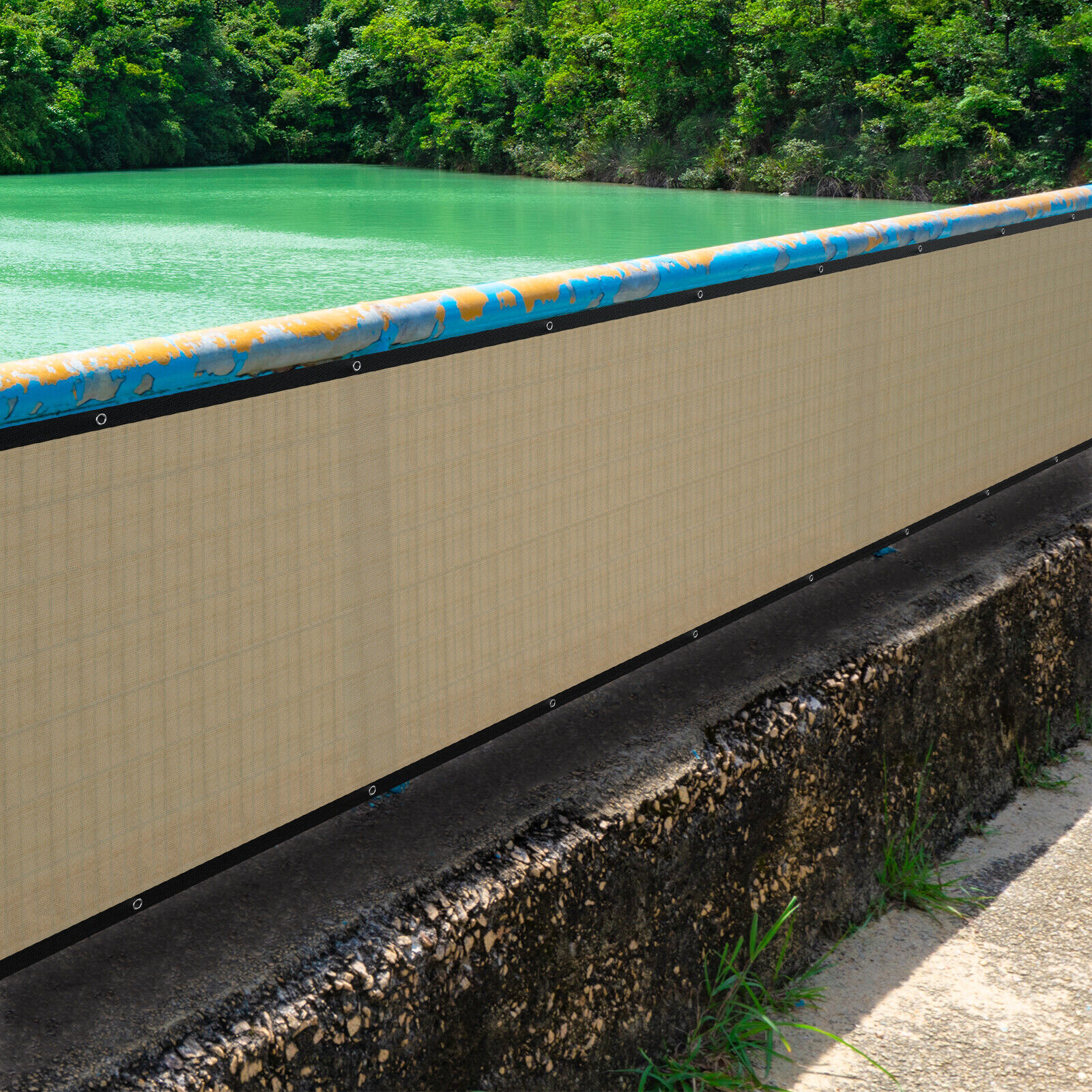 Beige 4' 5' 6' 8' Privacy Fence Screen Windscreen Mesh HDPE Shade Cover Garden