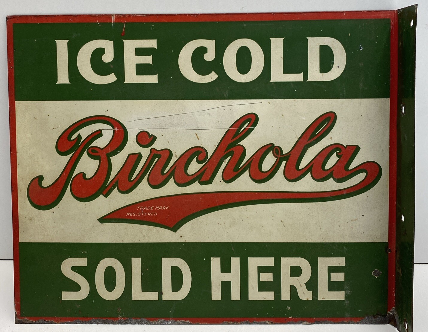 ORIGINAL BIRCHOLA FLANGE SIGN TWO SIDED 12” X 10”