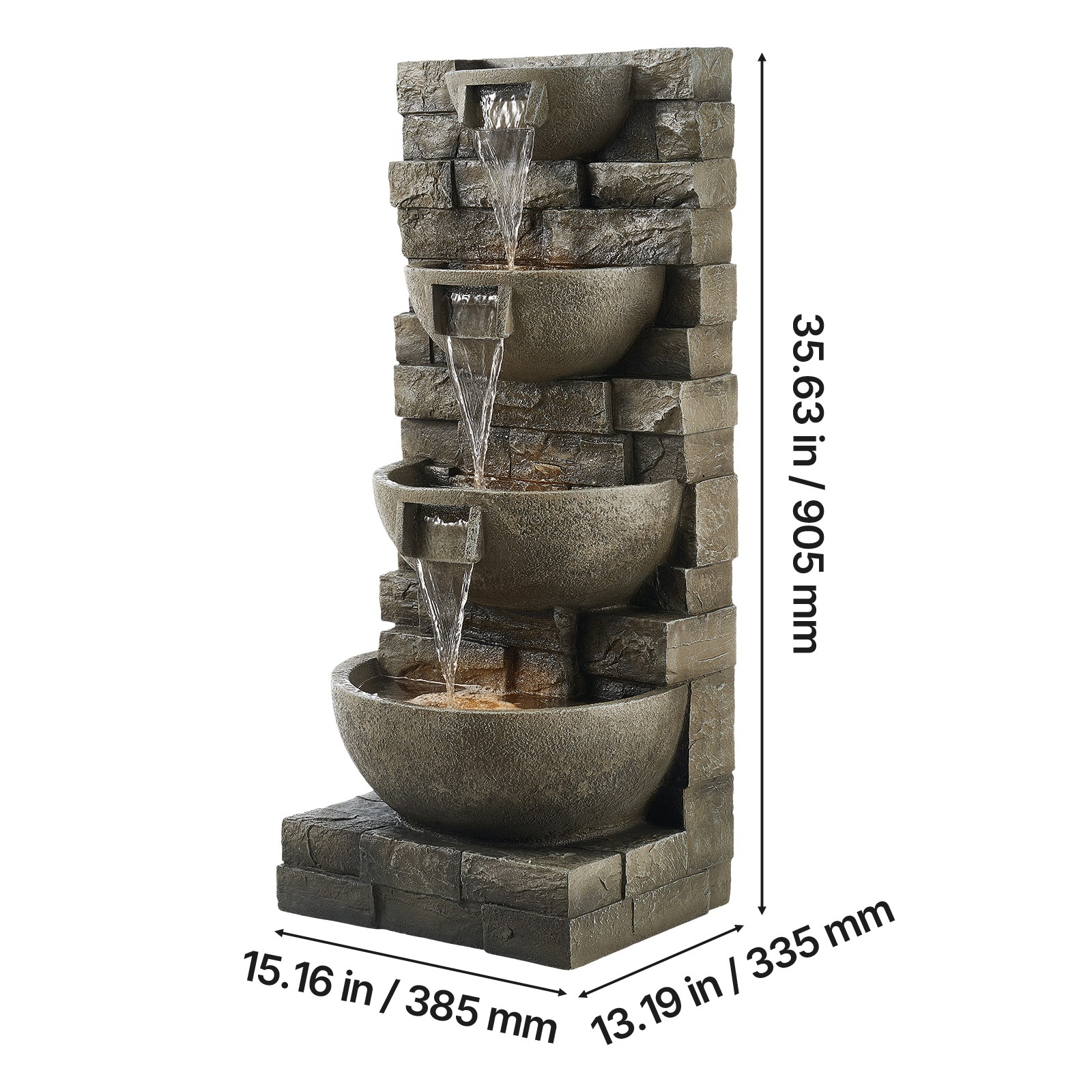 35.63" Outdoor Water Fountain with LED Light 4-Tier Yard Garden Stand Fountain