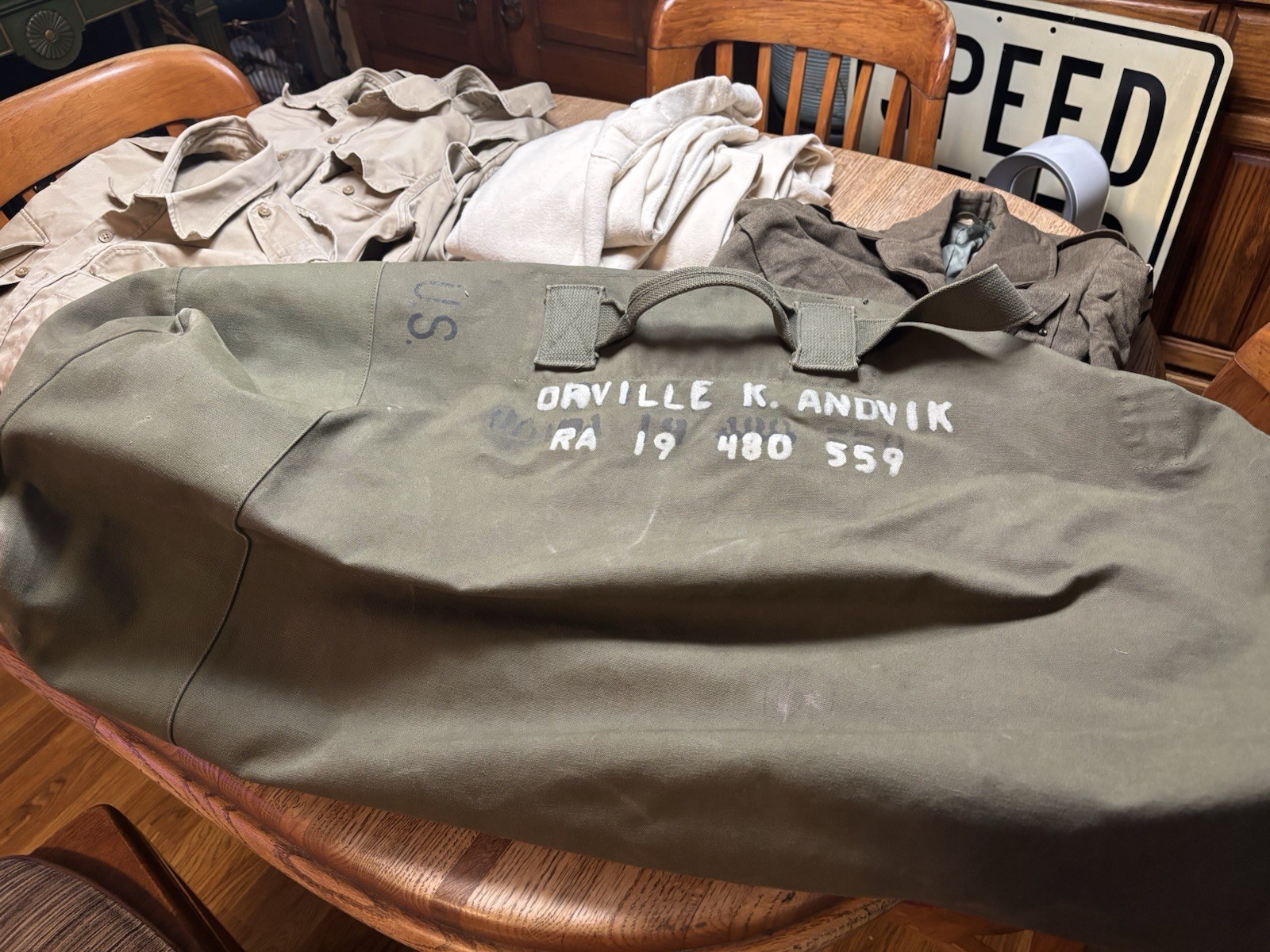 WW II 2nd Infantry Division Clothing Lot Patches, Pants, Shirts, Jackets, Duffle