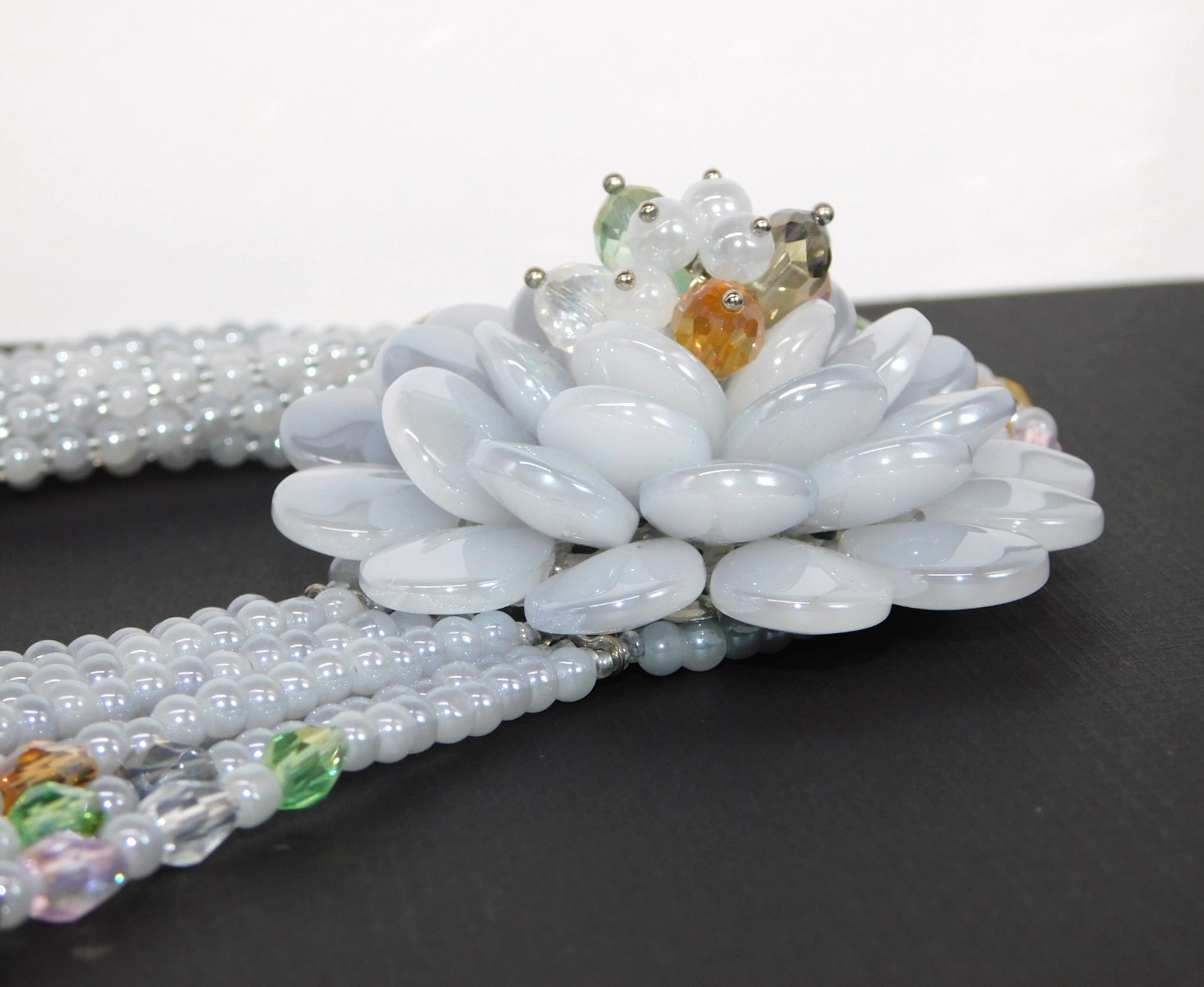 Vintage JOAN RIVERS Blue Gray Starlet Floral Bead Statement Necklace