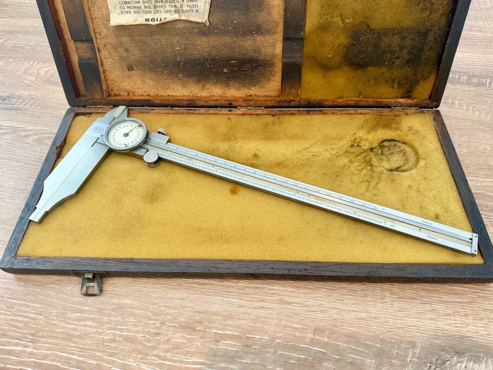 Vintage Helios 12" Dial Caliper Made in Germany Stainless Steel .001" w/ Case