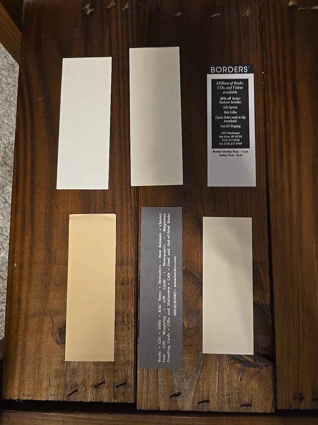 Borders Bookstore Shop Memento Bookmarks, 6 Unique Styles