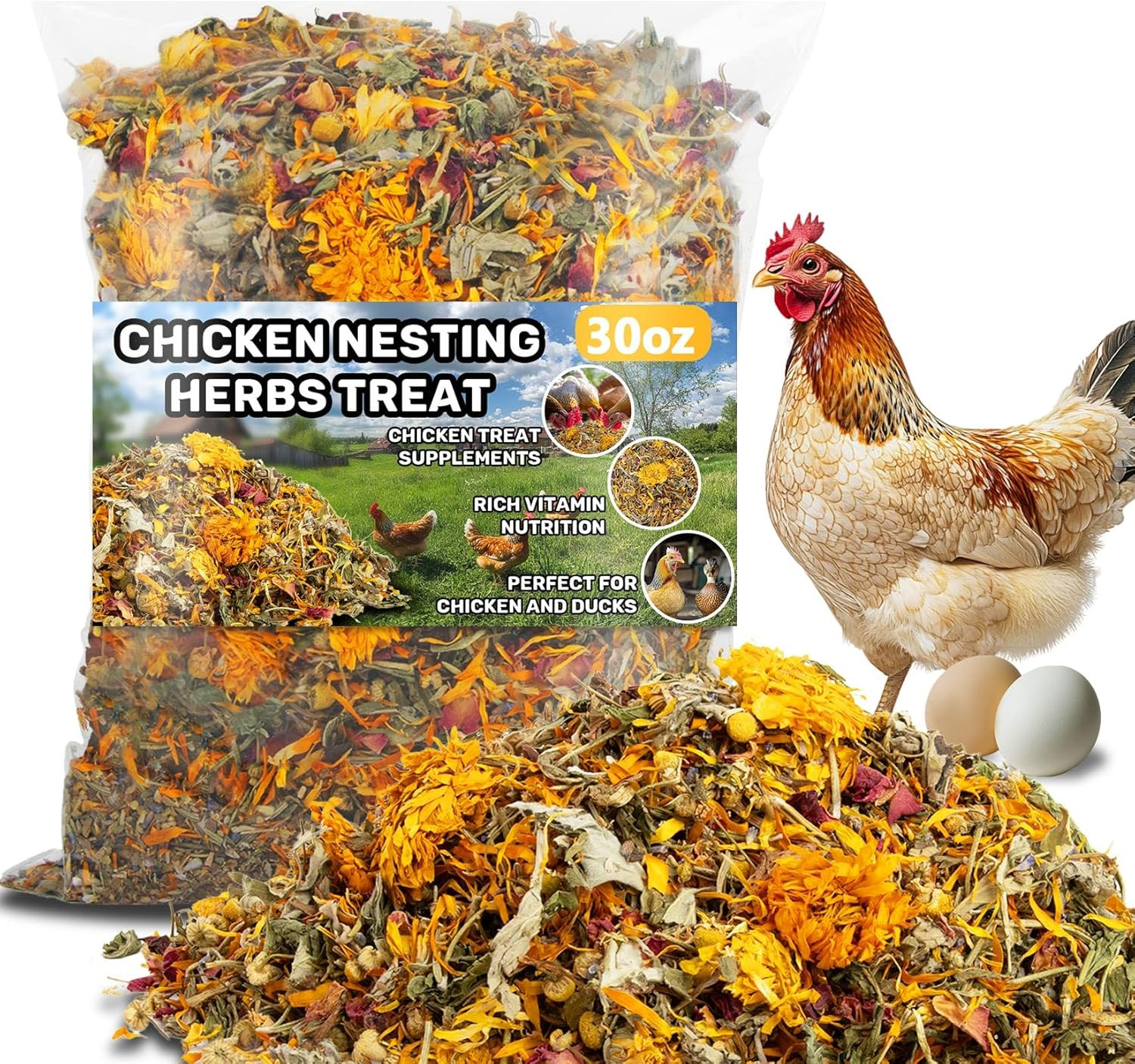 30Oz Chicken Nesting Herbs - Dried Herb for Layer Feed,Coop and Run Insulation,R