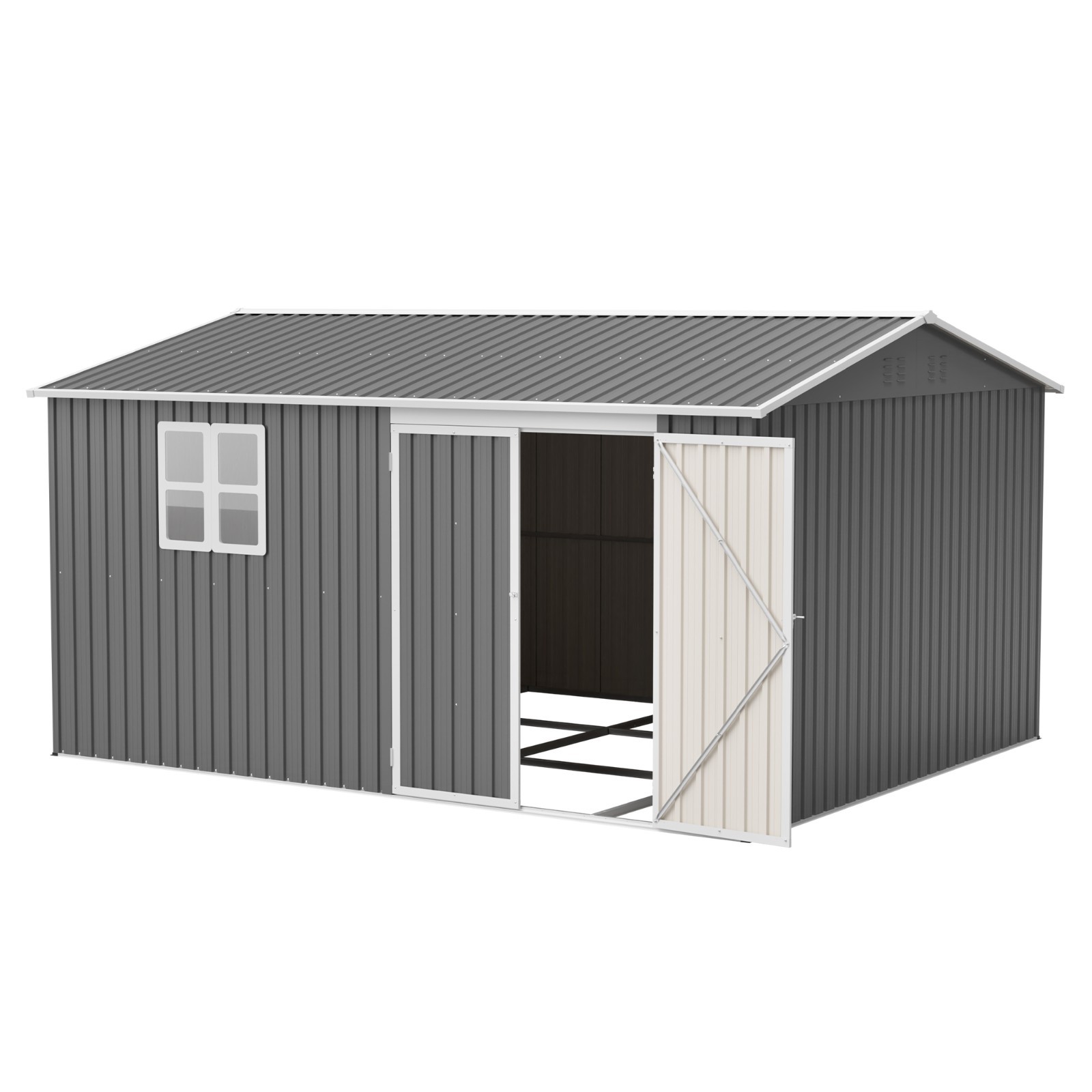 12'x10' Metal Outdoor Storage Shed Heavy Duty Garden Shed w/ Floor Kit & Window