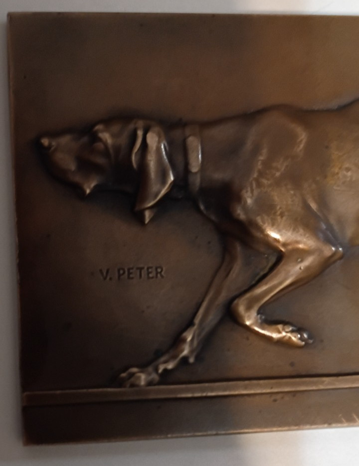 Victor Peters Bronze Hunting Dog Plaque/ Plaquette 3.5" x 2"