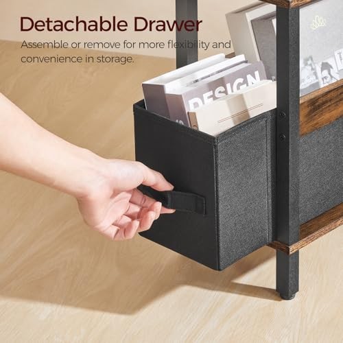 Narrow Side Table with Charging Station, Slim End Table with Rustic Brown