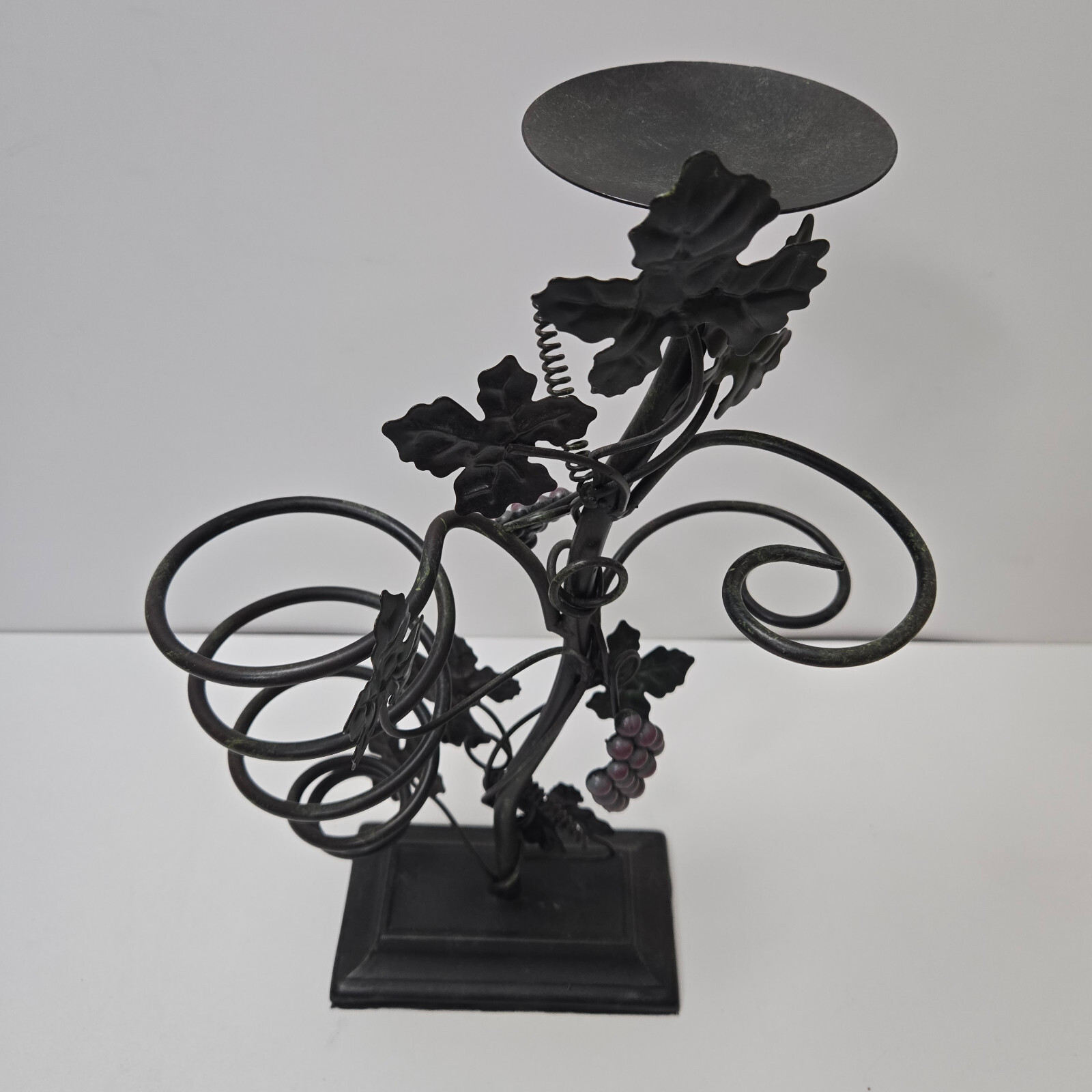 Metal Wine Rack, Holds Wine Bottle, 2 Glasses Candle On Top 17 1/2" tall