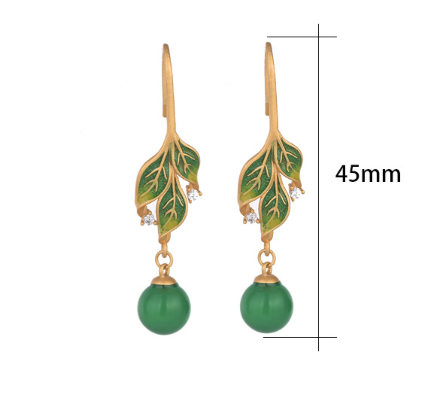 Green Jade Drop Dangle Earrings Boho Gemstone Leaf Design Hook 18K Gold Plated