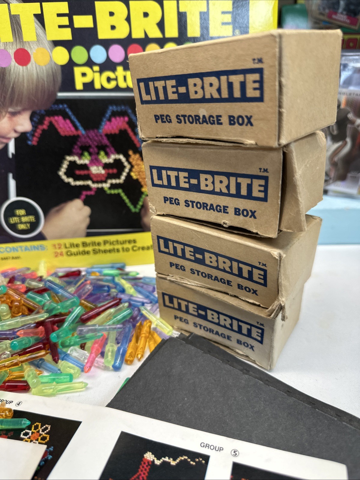 Lite Brite Vintage 1970s Milton Bradley Toy Sheets & Pegs Picture Refills