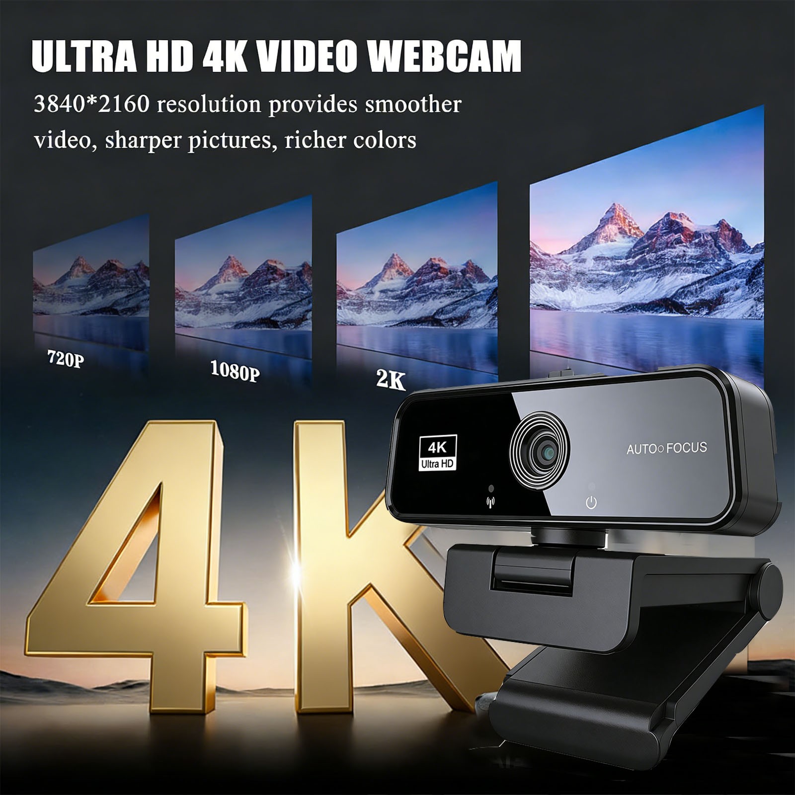 4K USB Webcam with Microphone Autofocus Web Camera for PC Desktop Zoom Skype