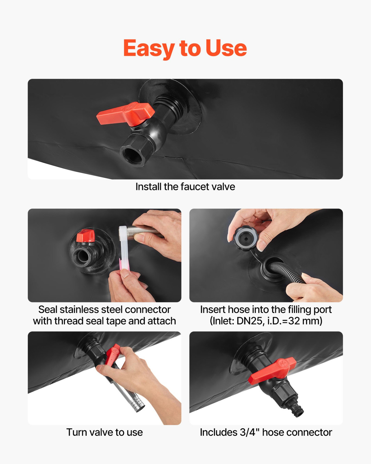 Water Storage Bladder, 30 Gal Collapsible Water Storage Bag, Black