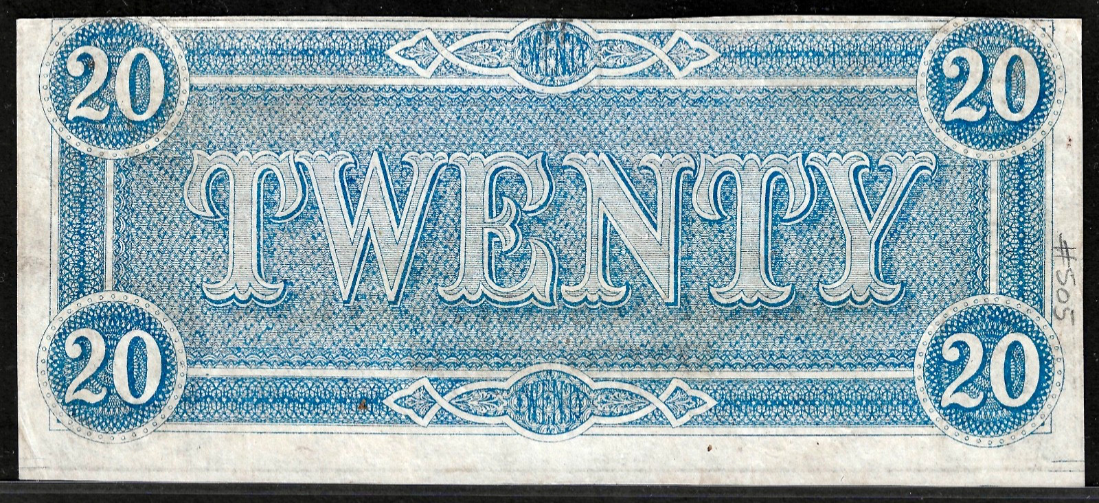1864 CONFEDERATE STATES AMERICA CURRENCY $20 Dollar Note S/N 54498 T-67 Cr. 505