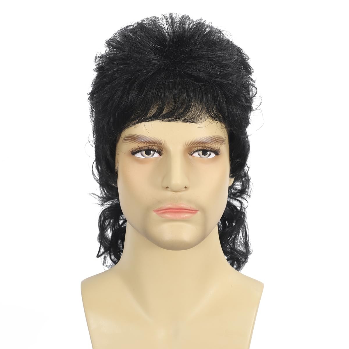 Curly Mullet Wig - Black Men's 80s Punk Rocker Wig for Halloween Costumes